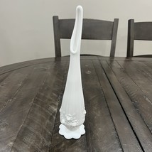 Vtg Fenton Cabbage Rose White Milk Glass Flower Footed Bud Swung Vase 11... - $16.82