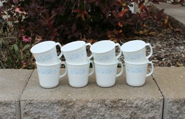 Set 8 Corelle Sea and Sand White Blue Tan Flower &amp; Bands Coffee Cups Mug... - $34.99