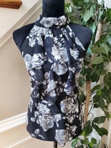IZ Byer Women&#39;s Black Floral Polyester Halter Neck Sleeveless Top Blouse... - £18.42 GBP
