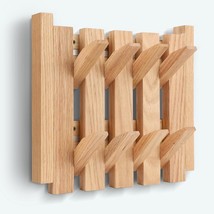 Natural Wood Wall Mounted Piano Coat Rack - 8 Flip Down Hooks, Solid Wood - £24.67 GBP