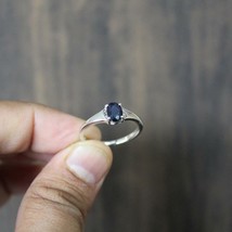 Natural Sapphire Oval Shape Promise Ring, 925 Sterling Silver Minimalist Jewelry - £55.20 GBP