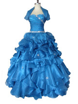 Rosyfancy Modest Quinceanera Dress Layered Ball Gown With Short Sleeved Bolero - $240.00