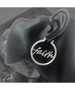 Womens Matte Silver Faith Round Large Hoop Circle Earrings Casual Party ... - $19.71 CAD