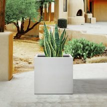 12&quot; L Square Solid White Concrete Plant Pot Modern Planter Outdoor Garde... - $69.29