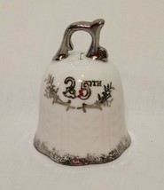 25th Anniversary Bell Lefton White Silver Wedding Gift Vintage Japan 3&quot; - £14.25 GBP