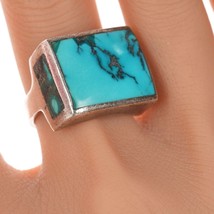 sz8.25 Vintage Native American Sterling and turquoise ring with inlaid sides - £184.97 GBP