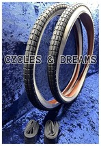 Vintage Lowrider White Wall New Wide Brick Tread Tire 26 X 2.125 W/ Tubes - £49.76 GBP