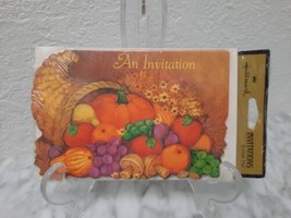 VTG Adorable Hallmark Thanksgiving 8 Invitations &amp; Envelopes Cornucopia NIP - £15.25 GBP