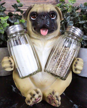 Adorable Hugging Pug Dog Decorative Glass Salt Pepper Shakers Holder Fig... - £21.12 GBP