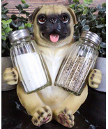Adorable Hugging Pug Dog Decorative Glass Salt Pepper Shakers Holder Fig... - $36.85 CAD