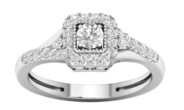 10K White Gold 1/3 ct TDW Diamond Halo Engagement Ring - £321.47 GBP