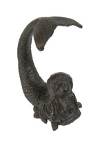 Rustic Brown Cast Iron Curled Tail Mermaid Statue Doorstop 7.25 Inches Long - £23.67 GBP