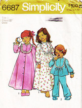 Child's Robe, Nightgown, Pajamas Vintage 1975 Simplicity Pattern 6687 Size 3 - $12.00