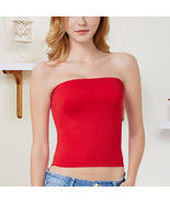 Red Sleeveless Strapless Tube Layering Off Shoulder Shirt - £8.60 GBP