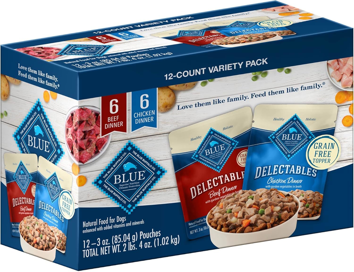 Blue Buffalo Delectables Natural Wet Dog Food, 12 Pouches, 6 Of Each Flavor - $37.97