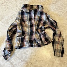 Last Kiss Jacket Womens Pink Woolen Plaid Tweed Lined Button Up Ruffled ... - $19.14