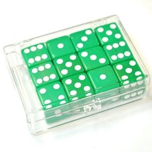 Set of 12 Green Opaque dice in Acrylic Box - White dots - £10.35 GBP