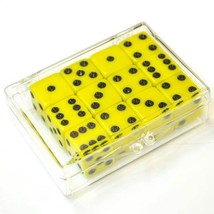 Set of 12 Yellow Opaque dice in Acrylic Box - Black dots - $12.95