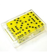 Set of 12 Yellow Opaque dice in Acrylic Box - Black dots - $12.95