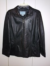 NINE WEST LADIES BLACK SOFT LEATHER ZIP JACKET-L-GENTLY WORN-NICE-COMFY - £23.91 GBP