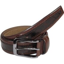 Men Genuine Leather Belt PIERO ROSSI Turkey Crocodile print Stitched 3071 Brown image 7