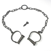 Antique Hand Made Iron Leg Cuffs Iron Shackles Restraints W/ Key Vintage... - $59.35
