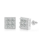 Silver Layered Real Gold Filled Square Screw Back Earrings Pave Hip Hop - $276.07 MXN