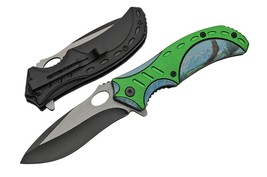 New Rite Edge 4.5 Bright Green Eagle Inlay Folder Knife - $313.52 MXN