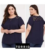 Torrid Abbey Navy Georgette Keyhole Lace Blouse Top Size 1 1X - $452.35 MXN