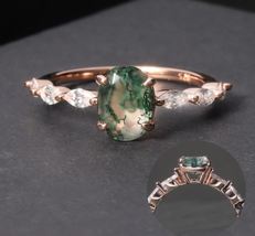Natural Moss Agate Ring Women Beautiful Ring 925 Sterling Silver Handmade Ring - £50.19 GBP