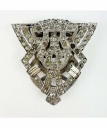 Vintage Coro Art Deco Crystal Rhinestone Baguette Silver Tone Dress Fur ... - $21.99