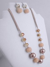 RMN Faux Pearl Station Necklace Dangle Earrings Faceted Beads Peach Tones Roman - £7.39 GBP