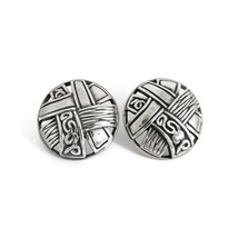 Vintage Round Textured Button Stud Earrings 925 Sterling Silver, 7.17 Grams - £51.13 GBP