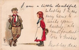 I AM A LITTLE DOUBTFUL-YOUNG BOY &amp; GIRL~1902 LANCE THACKERAY SIGNED TUCK... - £5.18 GBP