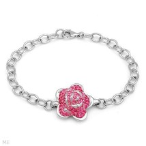 $149 Designer Rose Sculpted Pink Crystals .925 Sterling Silver Bracelet**Lovely - £35.95 GBP