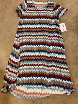 LulaRoe Carly Dress Plaid Blu Red Striped chevron Geometric Hi Lo Swing Sz Small - £18.12 GBP