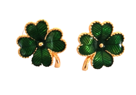 Women's Fashion Earrings Green Enamel Shamrocks - £8.79 GBP