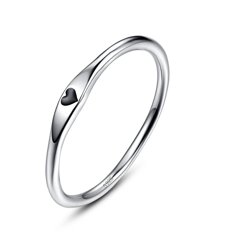 Solid 925 Sterling Silver Simple Carve Heart Shape Wedding Band Stackable Promis - £17.73 GBP