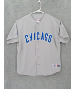 CHICAGO CUBS MAJESTIC BASEBALL JERSEY SIZE XL GREY BLUE GENUINE MERCHAND... - £46.40 GBP
