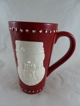 Hallmark Tall Christmas Coffee Mug Red W/ Embossed White Snowman Holiday... - £12.92 GBP