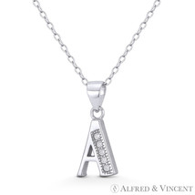 Initial Letter &quot;A&quot; Block Script CZ Crystal 925 Sterling Silver &amp; Rhodium Pendant - £19.48 GBP+