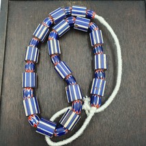 Vintage Old Blue Chevron Trade beads Big Size 20mm Beads Necklace - £190.29 GBP
