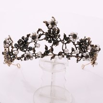 Baroque Vintage Black Purple Crystal Pearls Bridal Tiaras Crown Rhinestone Weddi - £20.25 GBP