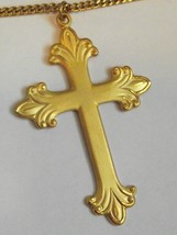 NOS Vtg 24&quot; gold tone endless chain diamond cut religious cross pendant ... - $10.00