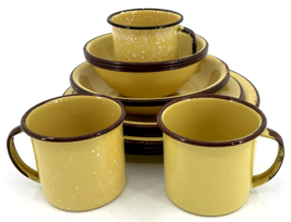 1970&#39;s Set of 14 Yellow Enamel Ware Dinner Bowls Made in Poland White Sp... - $94.05
