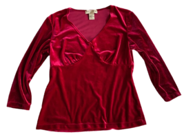 Vtg Y2K 90&#39;s women&#39;s red velour 3/4 sleeve top blouse petite small - $25.00