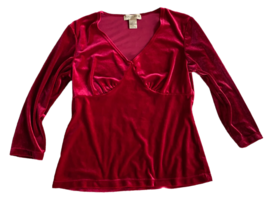 Vtg Y2K 90&#39;s women&#39;s red velour 3/4 sleeve top blouse petite small - £19.69 GBP