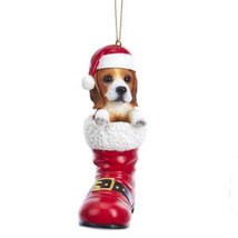 Santa Boot BEAGLE Dog Breed Resin Christmas Ornament - £7.84 GBP