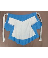 VTG White Blue Cooking Baking Half Apron Two Pocket Waist Tie Kitchen - $11.39