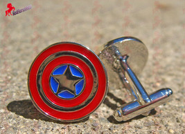 Captain America Superhero Cufflinks – Wedding, Father&#39;s Day, Birthday Gift - $3.95